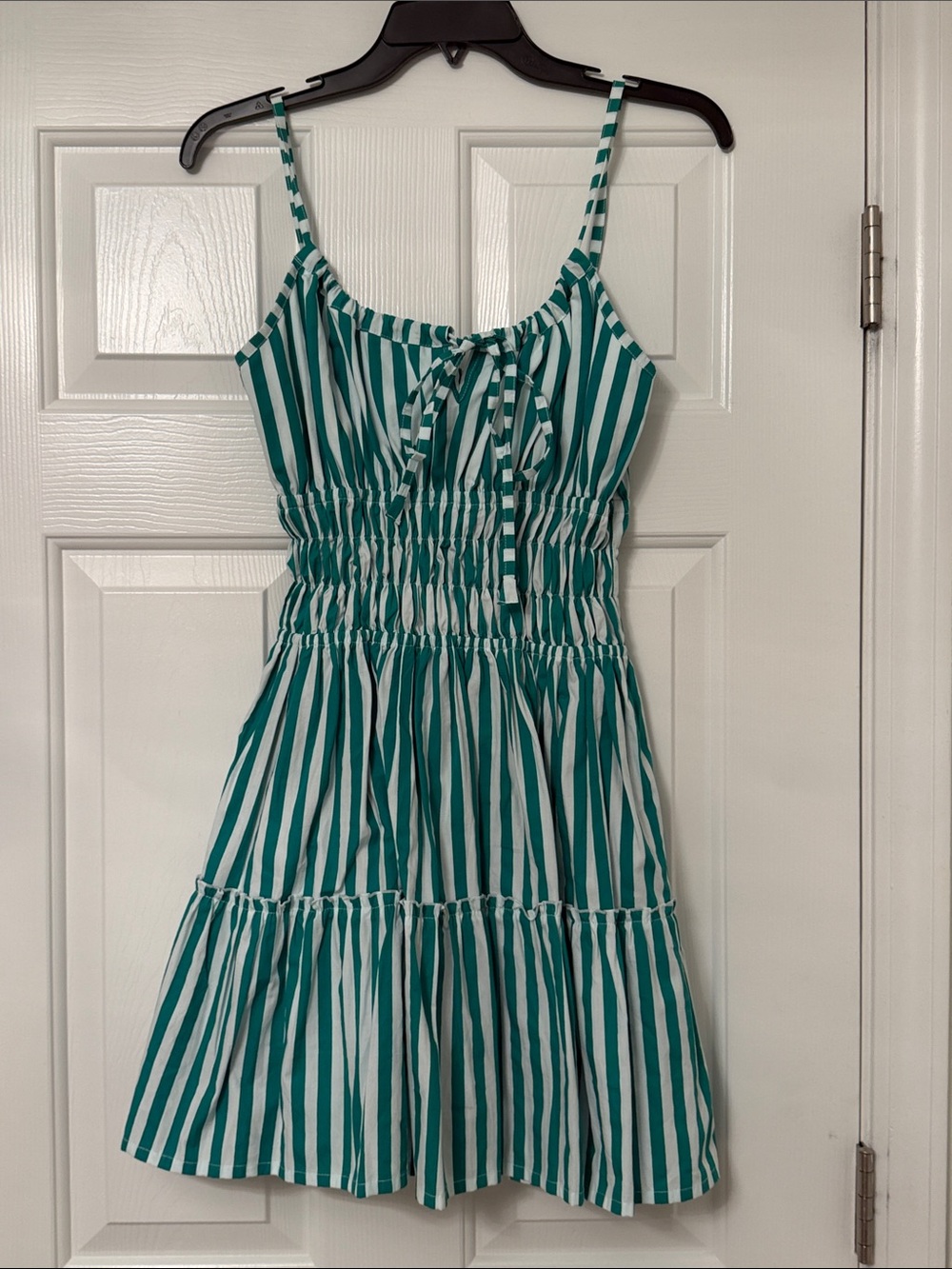 New without tags Green & White Striped Smocked Mini Dress
